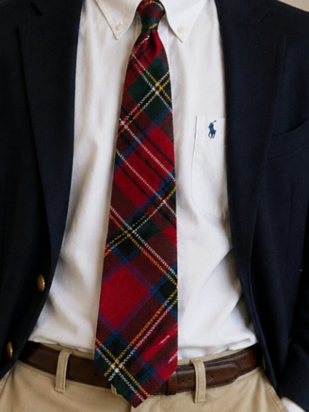POLO RALPH LAUREN Handmade Red Tartan Plaid Wool Tie 3" Made In Italy